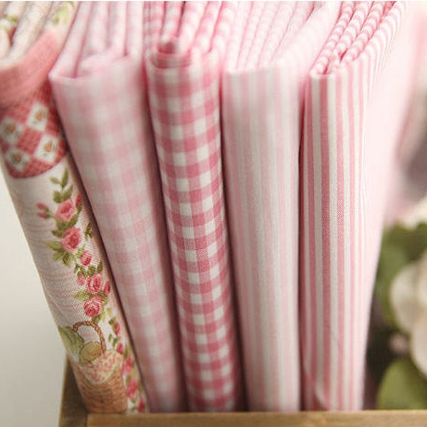 Tissu à rayures roses, tissu à carreaux roses, tissu à fleurs roses - Tissu par yard 23711