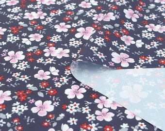 Flowers Waterproof Fabric Floral Print, Navy - By the Yard 73537 GJ /86986