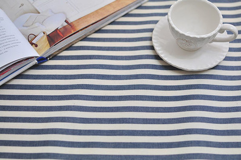 8 mm Navy Stripe Laminated Cotton Fabric By the Yard 93010 image 2