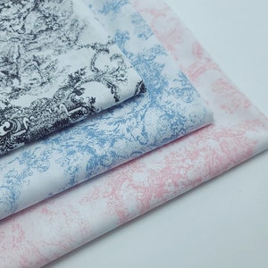 Pintura Vintage Tecido 100% Algodão, Tecido Toile de Jouy, Rosa, Azul, Preto, Tecido de 59 polegadas de largura - Tecido Coreano de Qualidade por Metro /JW