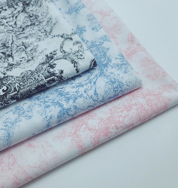 Vintage Painting 100% Cotton Fabric, Toile de Jouy Fabric, Pink, Blue, Black, 59 inches Wide Fabric - Quality Korean Fabric By the Yard /JW