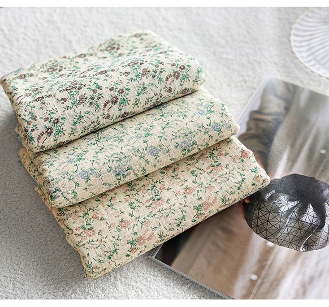 Wide Width Vintage Flower Cotton Linen Gauze Fabric, Quality Korean