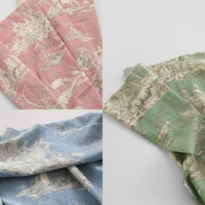 Tecido de linho de algodão com pintura vintage, estampa de flores, 59" de largura, 3 cores, Toile de Jouy, tecido coreano de qualidade por metro