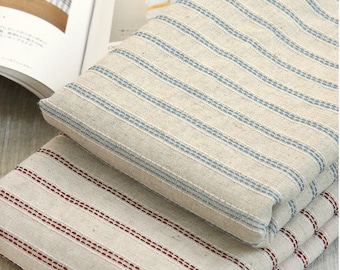 Cotton Linen Stitch Stripe - Red or Blue - Fabric By the Yard
