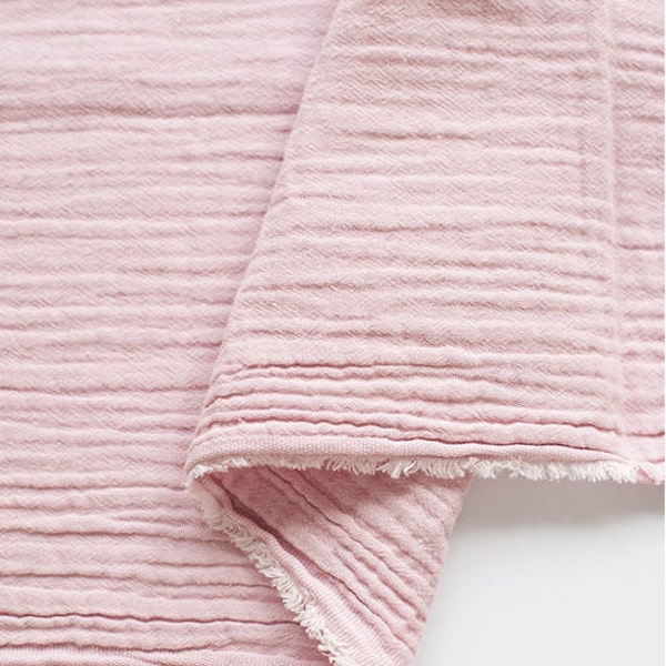 Pink Wrinkled Cotton Gauze, Double Gauze, Light Pink Color Gauze, Crinkle Gauze, Yoryu Gauze - 59" Wide - By the Yard /94751