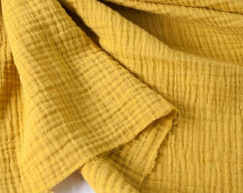 Mustard Wrinkled Cotton Gauze, Double Gauze, Mustard Color Gauze, Crinkle Gauze, Yoryu Gauze - 59" Wide - By the Yard 101091