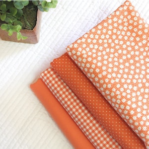 Orange Cotton Fabric, Flowers, Polka Dots, Plaid or Solid - By the Yard 100404