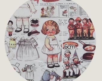 Paper Dolls Cotton Fabric, Vintage Look Paper-dolls, Digital Printing, Quality Korean Fabric - By the Yard /51567