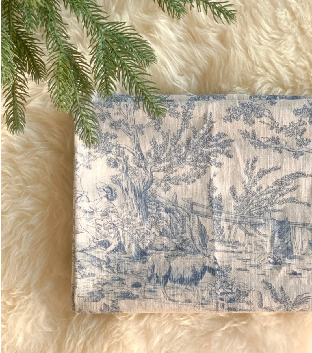 Toile De Jouy 100 Linen Fabric, Vintage Painting Linen Fabric, Pure