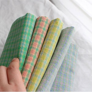Wide Yarn Dyed Checker Cotton Fabric, Prewashed Checked Fabric Lemon Green, Pink Green, Sky Purple Quality Korean Fabric By the Yard /64447