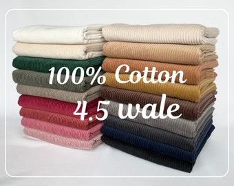 4.5 Wale Cotton Corduroy, Wide Wale Corduroy, Bio washing, Quality Korean Fabric, Corduroy 18 Solid Colors, Wide Width - By the Yard NR