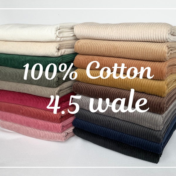 4.5 Wale Cotton Corduroy, Wide Wale Corduroy, Bio washing, Quality Korean Fabric, Corduroy 18 Solid Colors, Wide Width - By the Yard NR