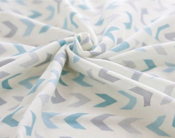 Chevron Cotton Double Gauze Fabric, Geometric Gauze Fabric, Quality Korean Fabric - Blue - By the Yard /54465