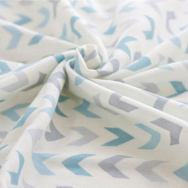 Chevron Cotton Double Gauze Fabric, Geometric Gauze Fabric, Quality Korean Fabric - Blue - By the Yard /54465