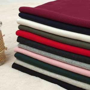 2x1 Ribbing Knit Fabric, Half Yard - Navy, Ivory, Khaki, Red, Charcoal, Heather Gray, Pink, Dark Green, Oatmeal or Black - 94906