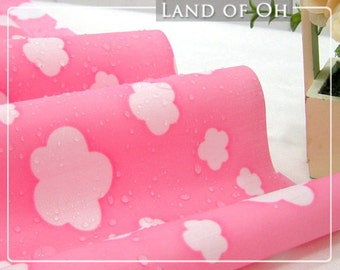 Waterproof Fabric Clouds on Pink, Quality Korean Fabric By the Yard 30364