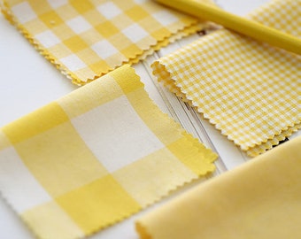 Tissu à carreaux de coton jaune, tissu de coton teint au fil, carreaux de 2 mm, 9 mm, 30 mm ou jaune uni, tissu coréen de qualité - par mètre /78574
