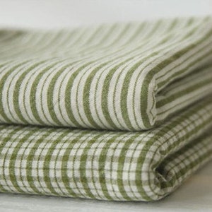 Pre-washed Cotton Yarn Dyed Plaid or Stripes in Olive Green Fabric By the Yard 6148 23789-1 162916-w