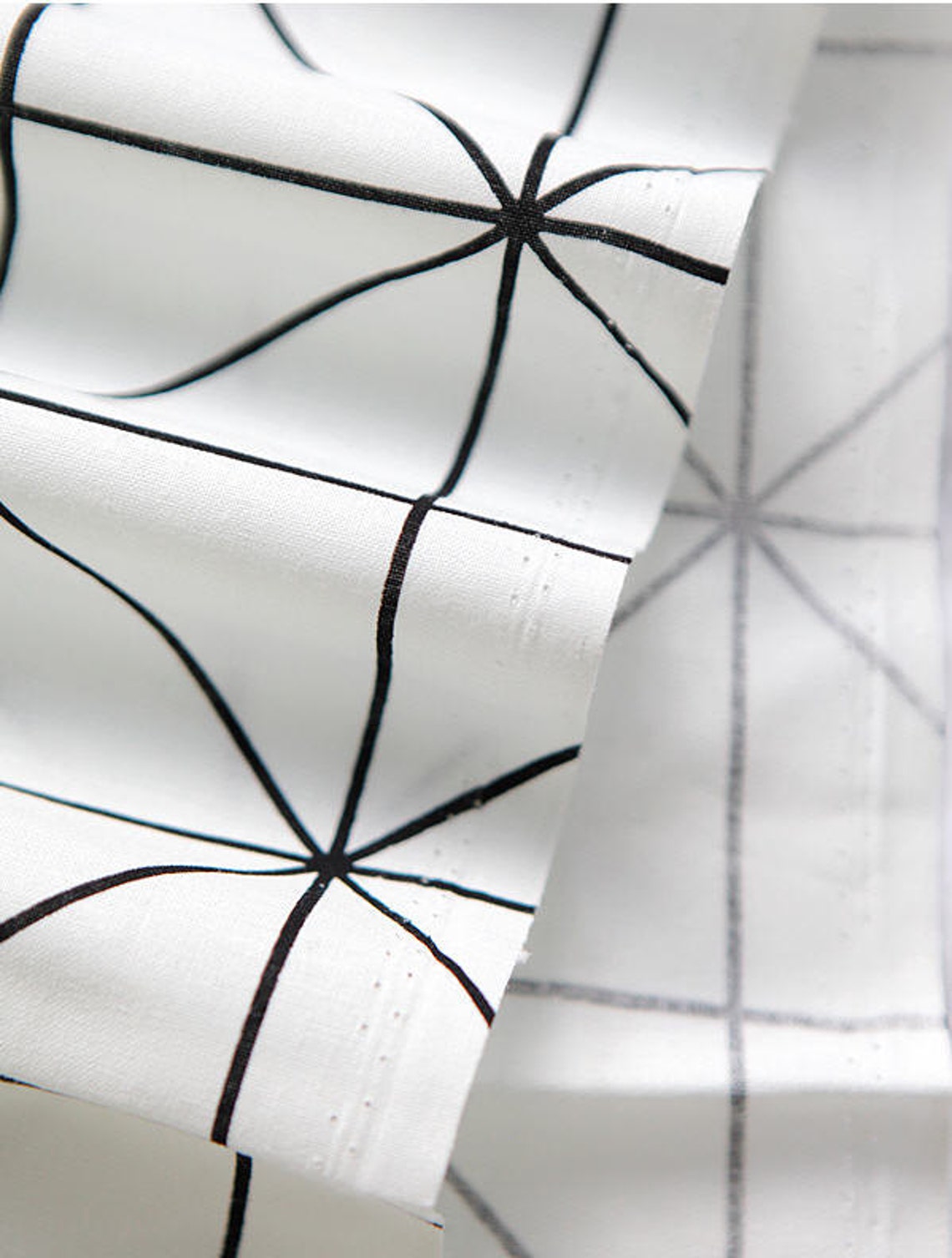 Black Lines on Off White Cotton Fabric Geometric By the Etsy