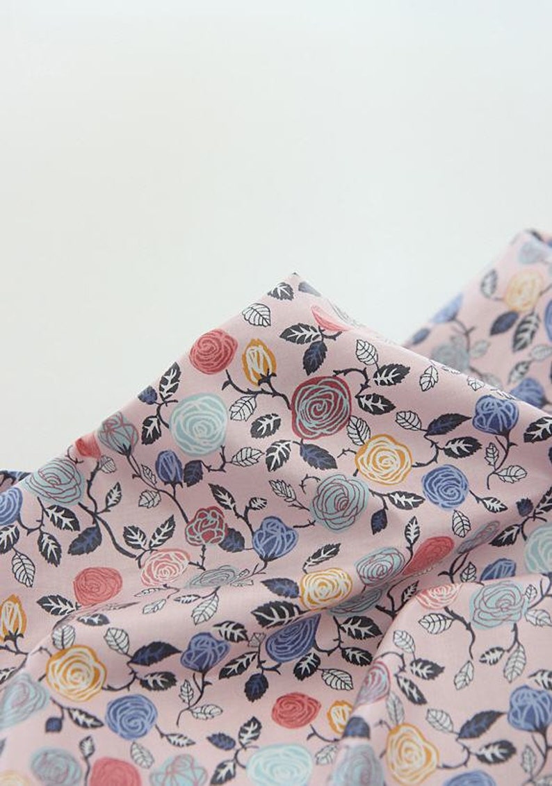 55 Inches Wide Roses By the Yard 96829-1 Eco-friendly Laminated Waterproof Fabric Non-glossy TPU Coating Flowers Ivory Pink or Blue