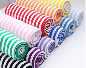 Striped Cotton Knit Fabric, T-shirt Fabric, Stretch Fabric - In 11 Colors- 70 Inches Wide - Knit Fabric By the Yard / 59929