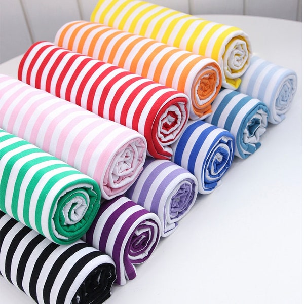 Tissu en tricot de coton rayé, tissu de T-shirt, tissu extensible - en 11 couleurs - 70 pouces de large - tissu tricoté par yard / 59929