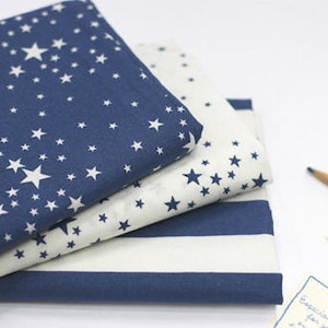 Stars Cotton Fabric - Blue Stars, White Stars or Blue Stripes - By the Yard 87281