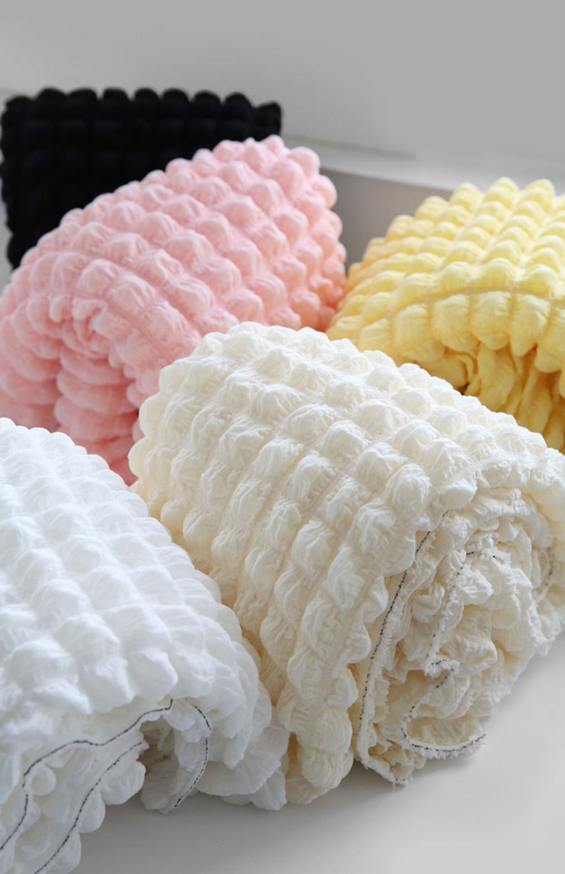 Fluffy Popcorn Waffle Stretchy Shirred Poly Fabric In 5 Colors Quality Korean Fabric By the Yard / 55590 image 2