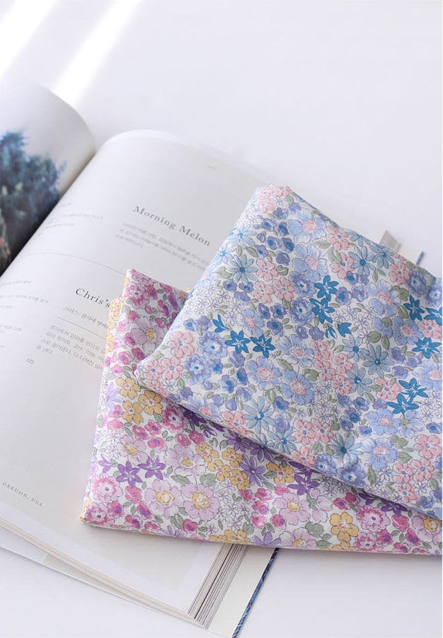 Semi-sheer Voile Floral Cotton Fabric - Lightweight and Thin - 62" Wide - Blue or Purple - By the Yard 104438 12092-1