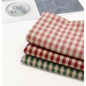 Gingham Check Cotton Fabric, 1 cm Check, Yarn Dyed, Vintage Check Fabric, Korean Fabric - Pink, Red or Green - Fabric By the Yard 38341-1