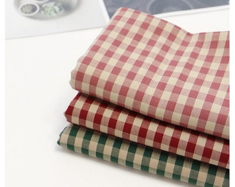 Gingham Check Cotton Fabric, 1 cm Check, Yarn Teint, vintage Check Fabric, Coréen - Rose, Rouge ou Vert - Tissu par yard 38341-1