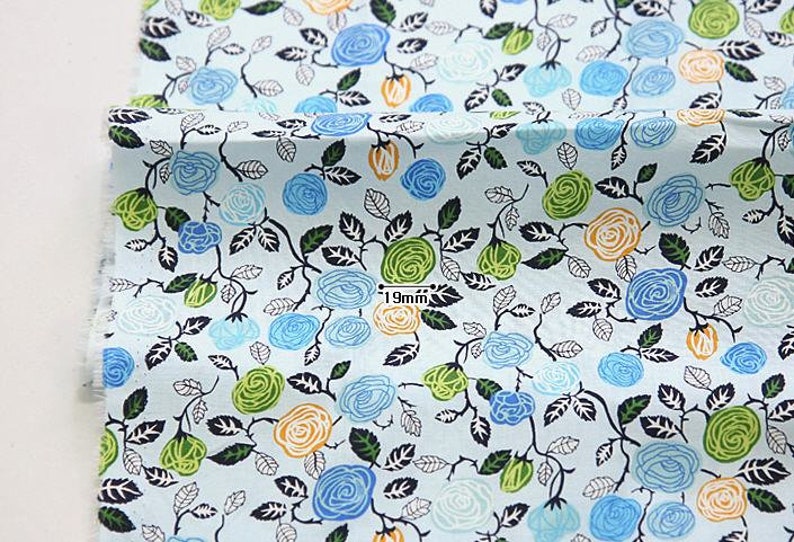55 Inches Wide Roses By the Yard 96829-1 Eco-friendly Laminated Waterproof Fabric Non-glossy TPU Coating Flowers Ivory Pink or Blue