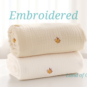 Honey Bees Wrinkled Triple Gauze, Embroidery, Cotton Three Layers, Crinkle Gauze, Yoryu Gauze, High Quality Korean Fabric By the Yard /53700