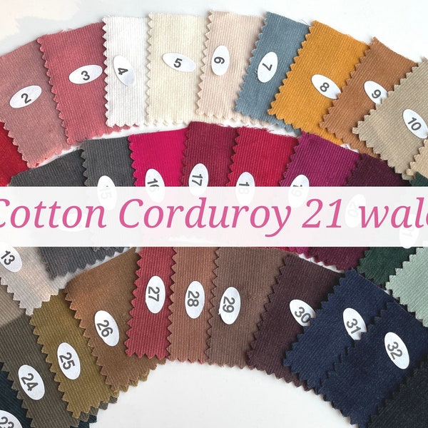 Sample - Pinwale Wide Cotton Corduroy - 21 Wales Corduroy 33 Solid Colors - Fine Wale Corduroy, Quality Korean Fabric By the Yard //