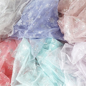 Schneeflocken Mesh Stoff, Make Frozen Queen Elsa Kleid - 150cm breit Weiß, Indi Pink, Pfirsich Pink, Mint, Lila Blau oder Koralle - Großware 25143