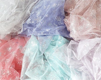 Snowflakes Mesh Fabric, Make Frozen Queen Elsa Dress - 57" Wide White, Indi Pink, Peach Pink, Mint, Purple Blue or Coral - By the Yard 25143