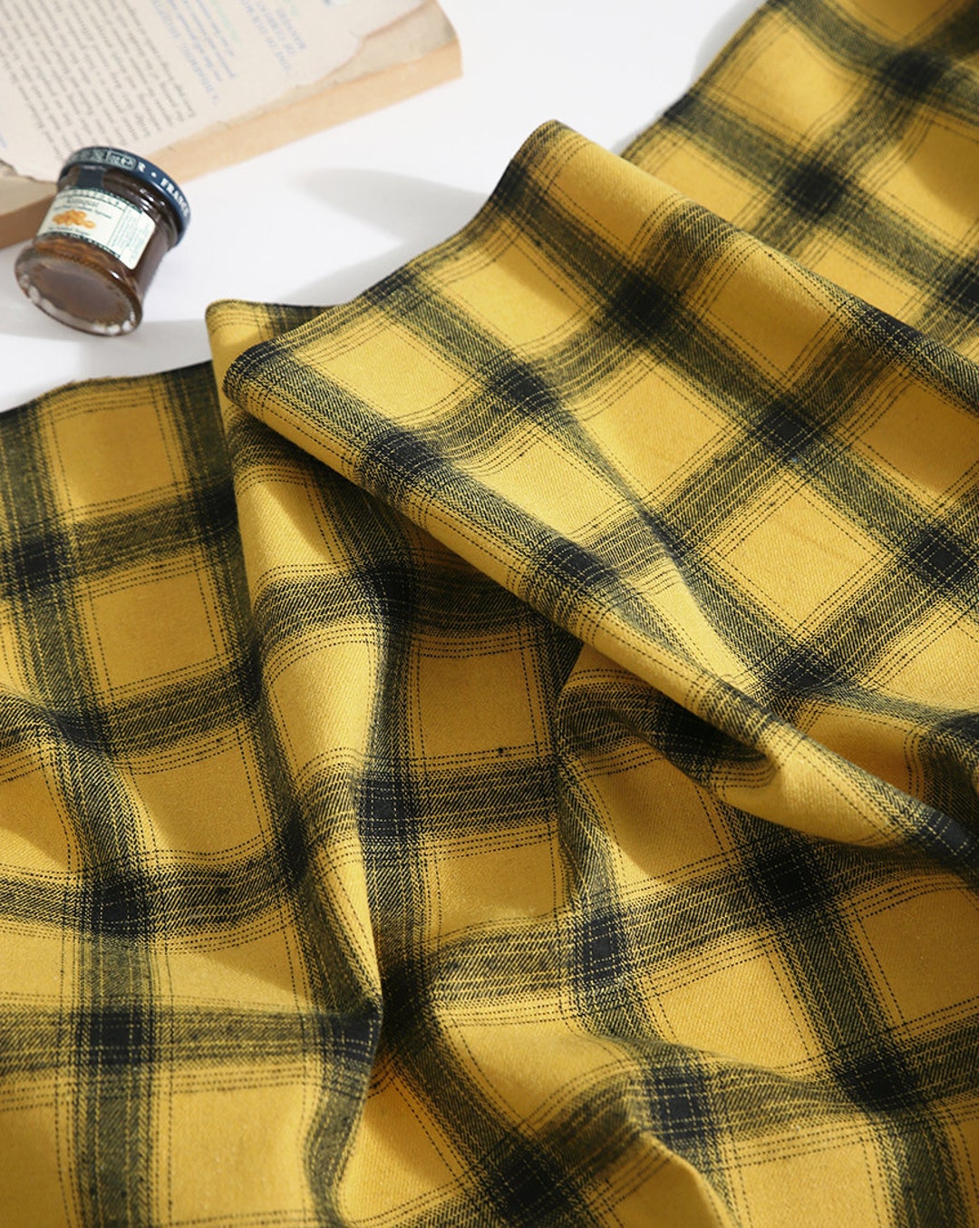 Yellow & Black Plaid Fabric, Quality Korean Fabric Fabric by the Yard