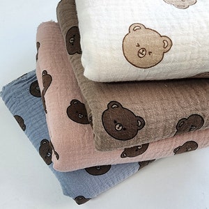 Bears Muslin Wrinkled Cotton Double Gauze Fabric, Muslin Gauze Bears, Enzyme Washed, 52&quot; Wide, Quality Korean Fabric - By the Yard