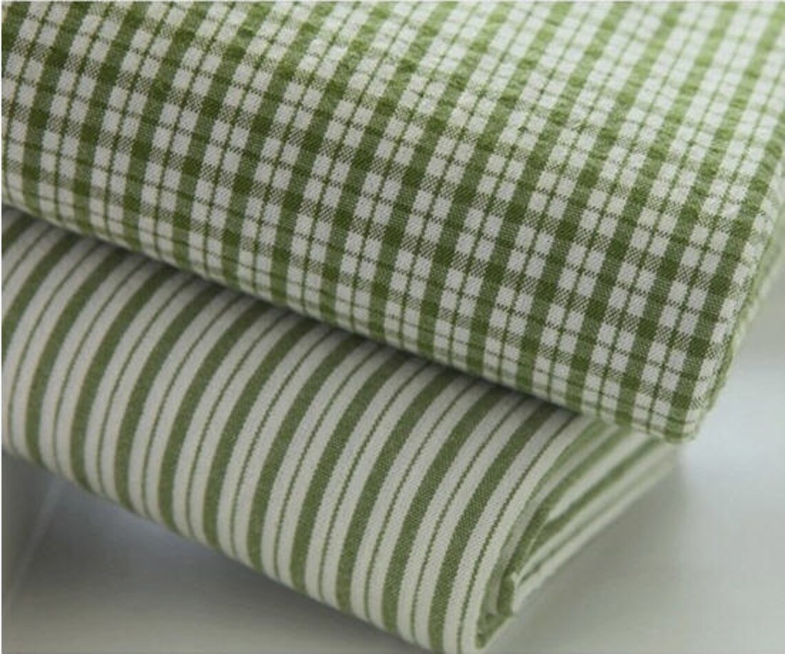 Prewashed Cotton Yarn Dyed Plaid or Stripes in Olive Green Etsy