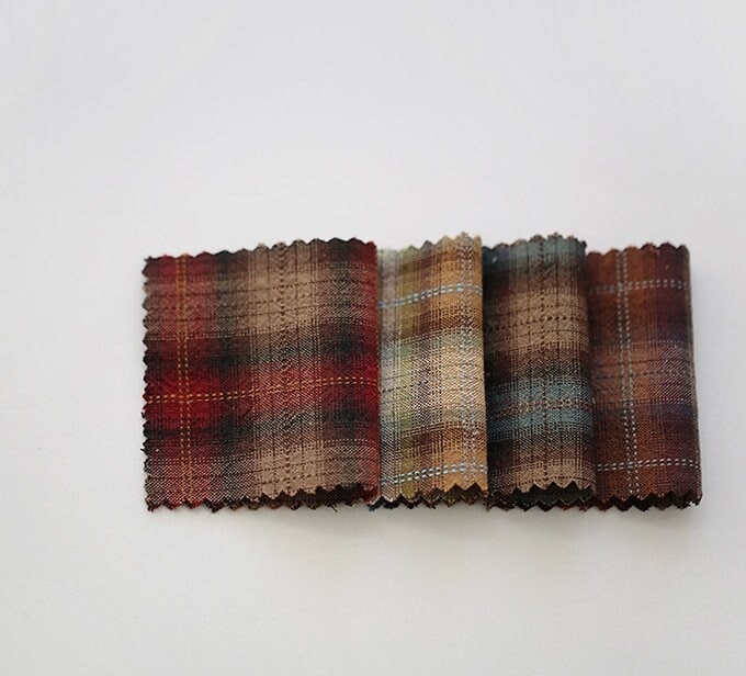 Plaid Cotton Fabric, Prewashed Check Cotton Fabric, Fall, Autumn, Country, 44 inches wide, Quality Korean Fabric - By the Yard /90652