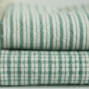 Pre-washed Cotton Yarn Dyed Plaid and Stripes in Mint By the Yard /23788