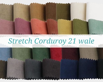 Pinwale Spandex Cotton Corduroy - 28 Colors - 21 Wales Fine Wale Spandex Corduroy, Stretch Corduroy, Quality Korean Fabric By the Yard //