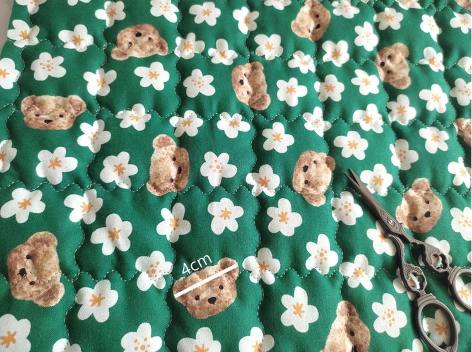 Quilted Cotton Fabric Teddy Bears Fabric Bears and Flowers Etsy