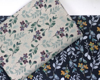 Premimum Linen Cotton Fabric, Flowers Print, 55" Wide, Prewashed, Quality Korean Fabric By the Yard