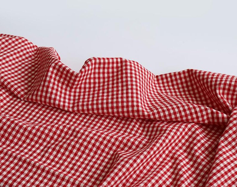 Pre-washed 4 mm Vintage Red Gingham Check, Striped Cotton Tencel Fabric, Quality Korean Fabric By the Yard /71343 image 11