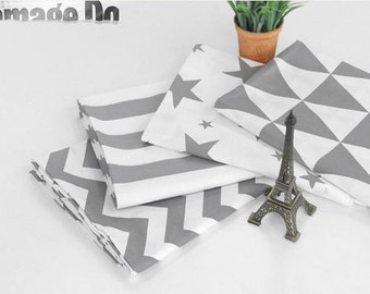 Gray and White Cotton Fabric - Chevron, Stripe, Star or Triangle - Geometric By the Yard 68473