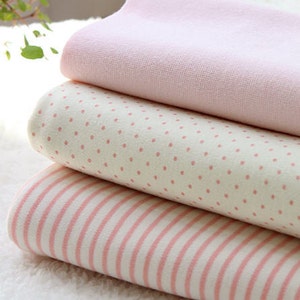 Organic Cotton Interlock Knit, Baby Pink Polka Dot or Stripes, Quality Korean Fabric By the Yard 17326-310