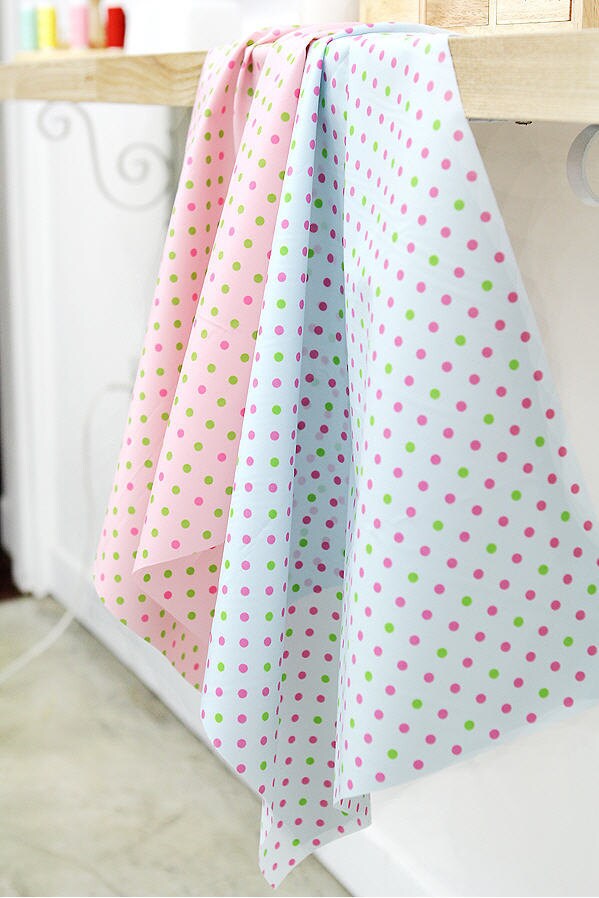 Waterproof Fabric 5 Mm Green and Pink Polka Dots on Pink by - Etsy