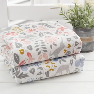 Deer and Flowers Cotton Fabric - Pink or Blue - By the Yard /79346