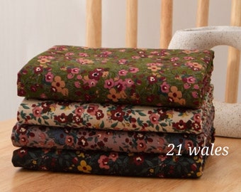 Wild Flowers Pinwale Cotton Corduroy, 21 Wales Fine Wale Cotton Corduroy, Quality Korean Fabric By the Yard //
